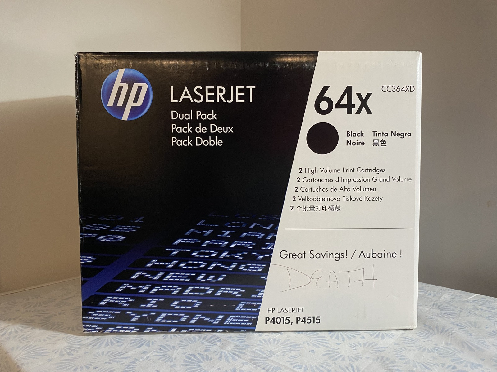 Genuine HP CC364XD (64X)  DOUBLE  2-PACK Black High-Yield Toner / New Cartridges