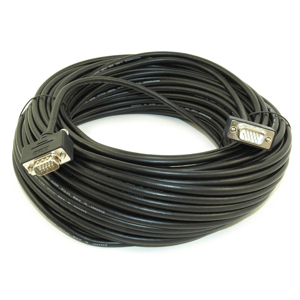 100ft Ultra-Thin VGA HD15 Cable, Compact Ends, Triple Shielded, Black