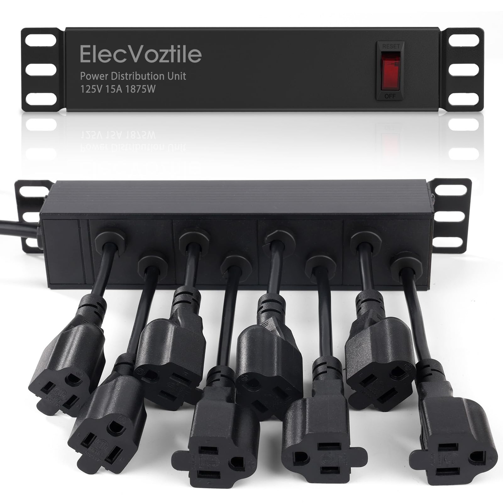 10 inch Rack PDU 8 Rear Outlets 15A 125V 1875W Power Strip Aluminum Alloy Black
