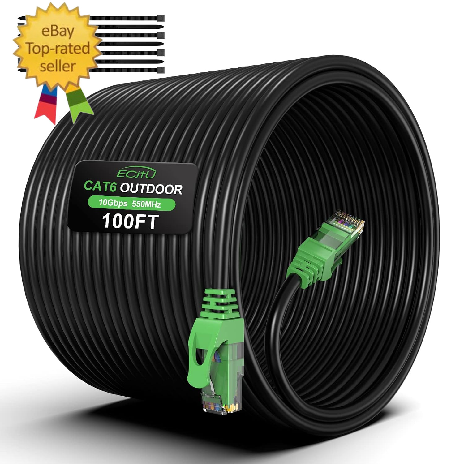 100FT Cat6 Outdoor Ethernet Cable, In-Ground, Heavy Duty Direct Burial, 24AWG CC