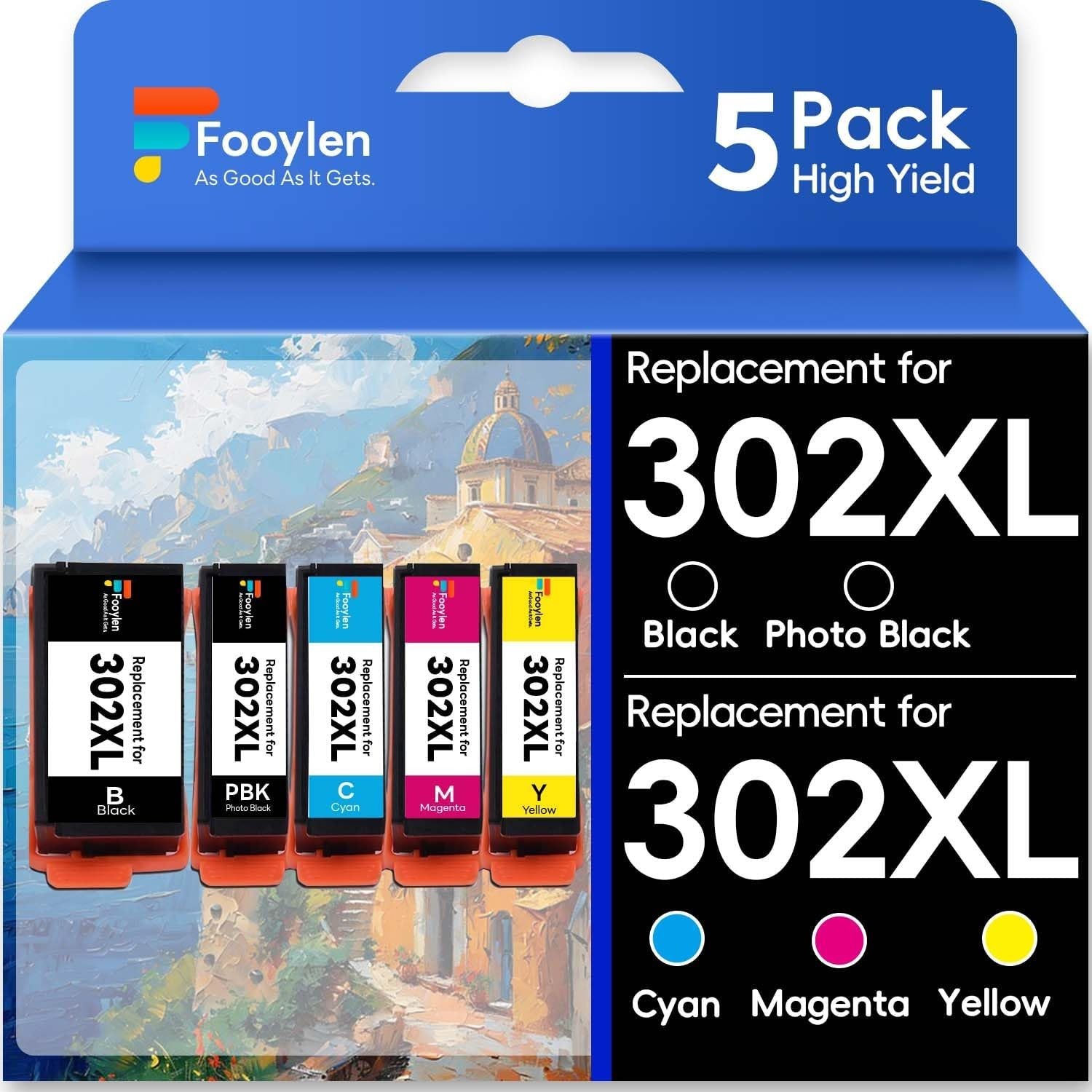 5PK 302XL Black Photo Black Cyan Magenta Yellow Ink Cartridges For Epson XP-6100