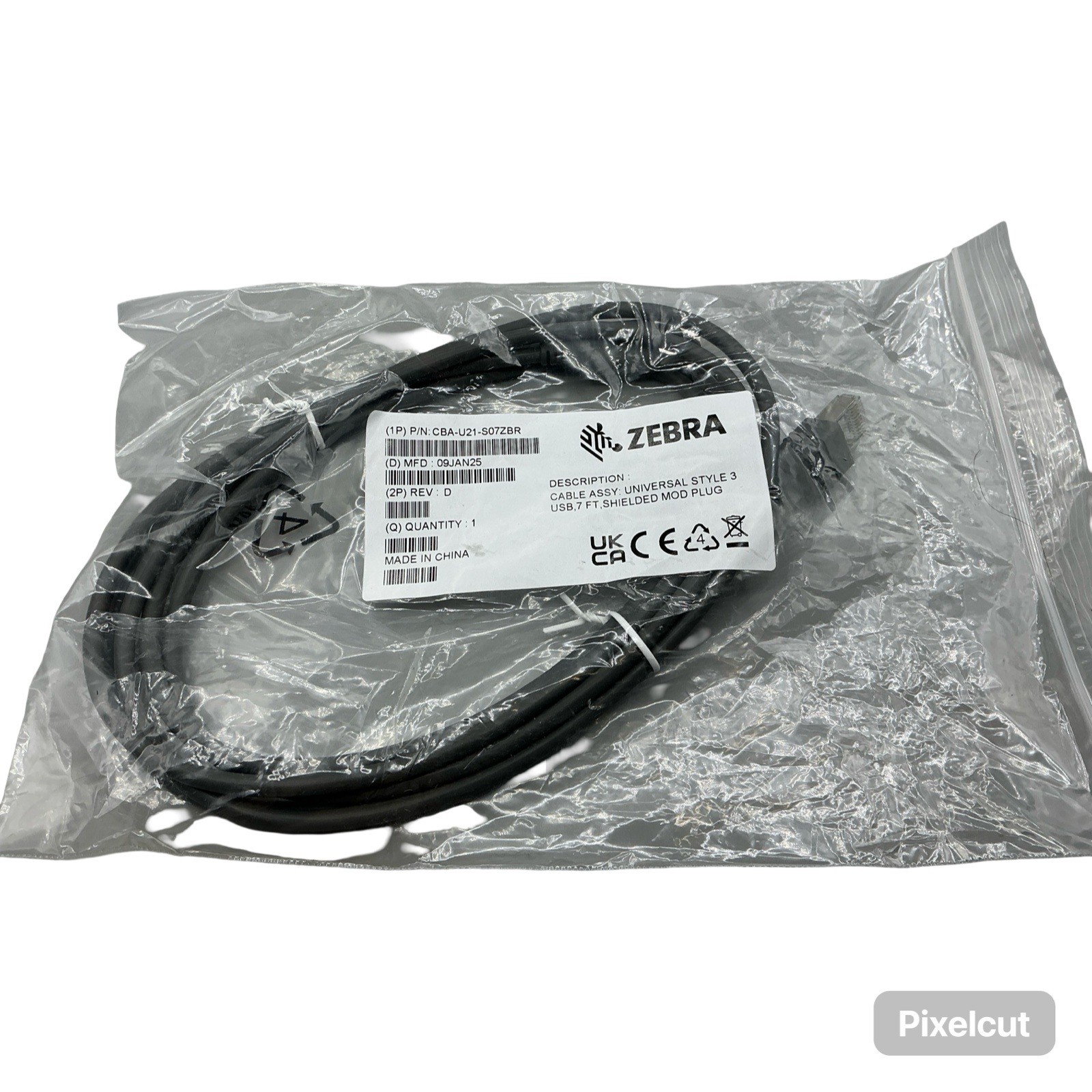 Zebra CBA-U21-S07ZBR Universal Style 3 USB Cable 7ft Shielded Mod Plug Black