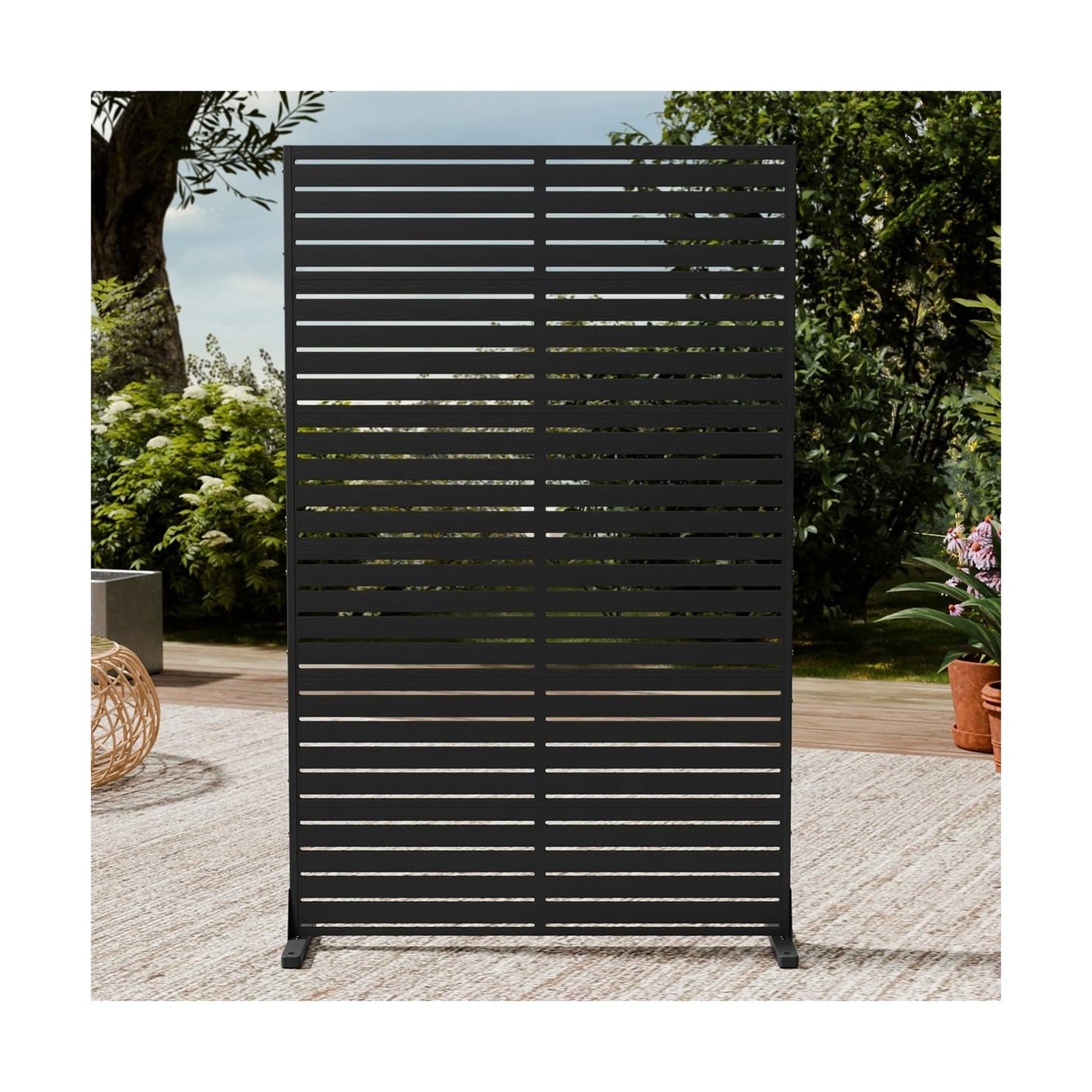 Outdoor Privacy Screen 72" H×47" W HDPE Freestanding Decorative Privacy Pan