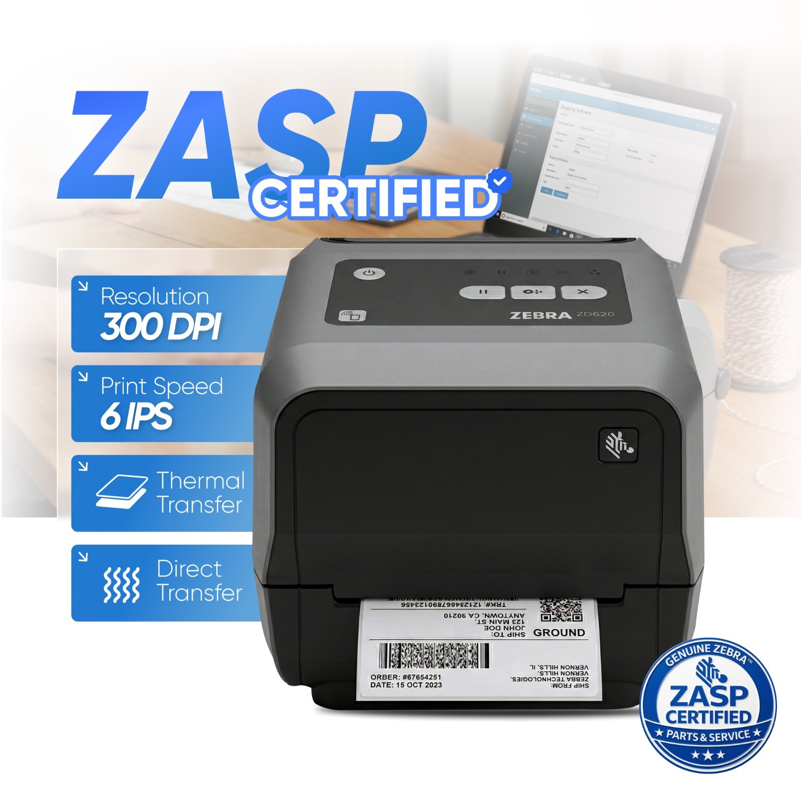 ZASP Sertified ⚡ Zebra ZD620 Thermal Transfer Label Printer LAN USB BT 300dpi