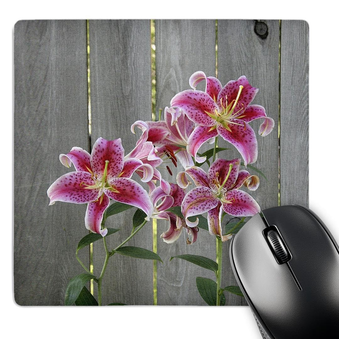 3D Rose "Stargazer Lily by Rustic Fence" Matte Finish Mouse Pad - 8 x 8" -