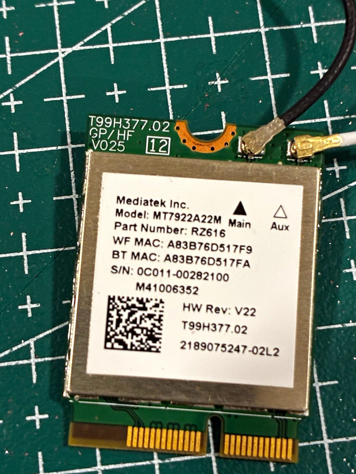 MediaTek MT7922A22M RZ616/T99H377.02 M.2 Wireless WiFi Card PCIe 2100 Mbps