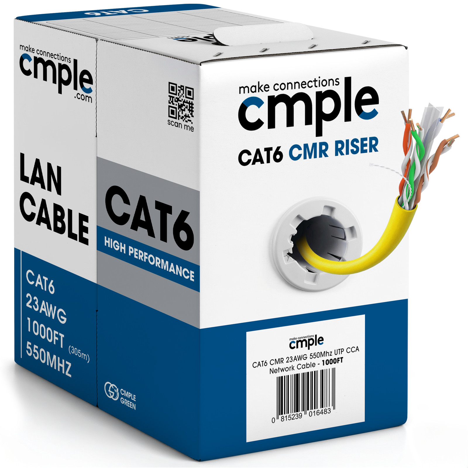 Cat6 Riser Ethernet Cable 1000ft CMR Solid 23AWG UTP 550MHz In-Wall Pull Box