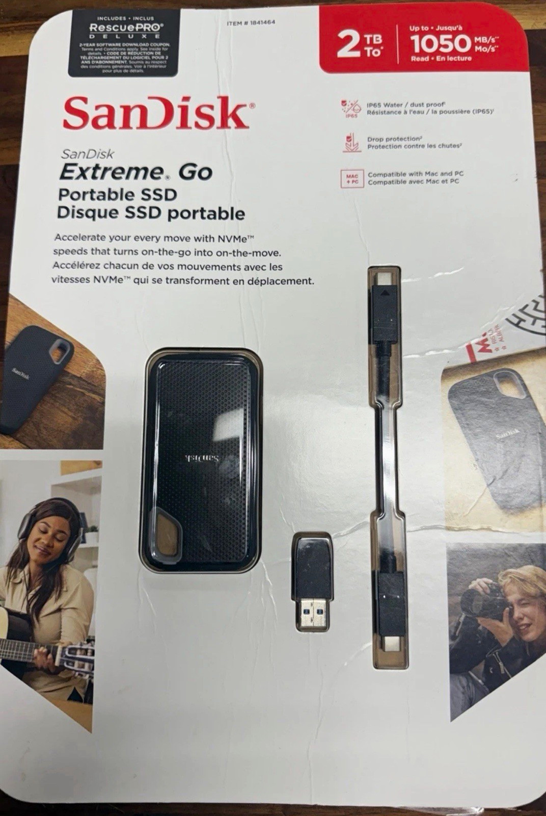 SanDisk Extreme Go 2TB Portable External SSD 1050MB/s IP65 Mac/PC Black