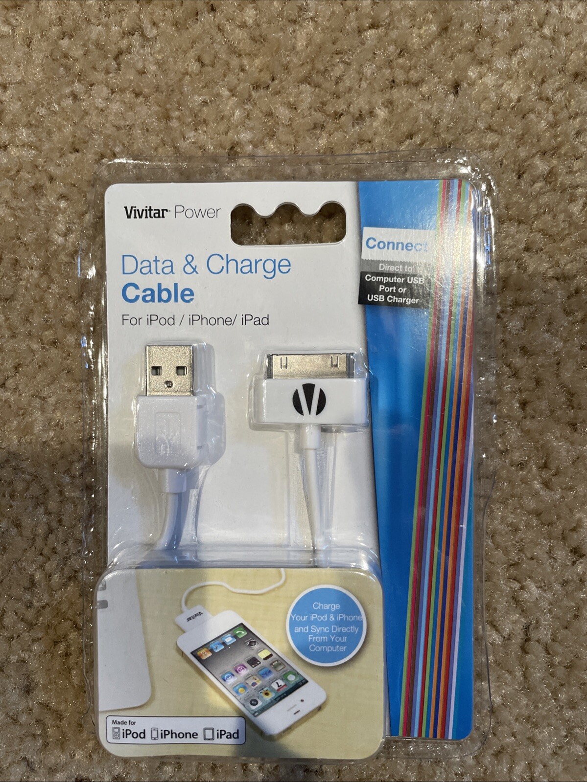 New 2012 Vivitar Power Data Charge Cable for iPod iPhone iPad USB Sync FREE S/H