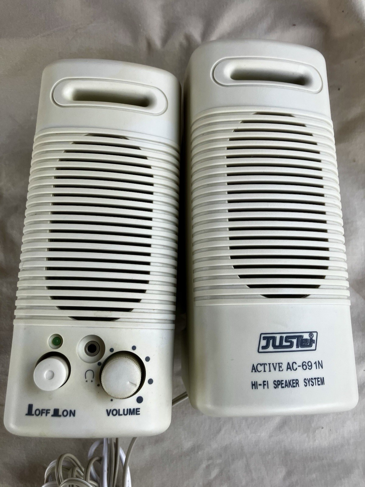 JUSTer Active DC-691A Computer Speakers- Vintage Used Tested W/ Cables Lo-fi