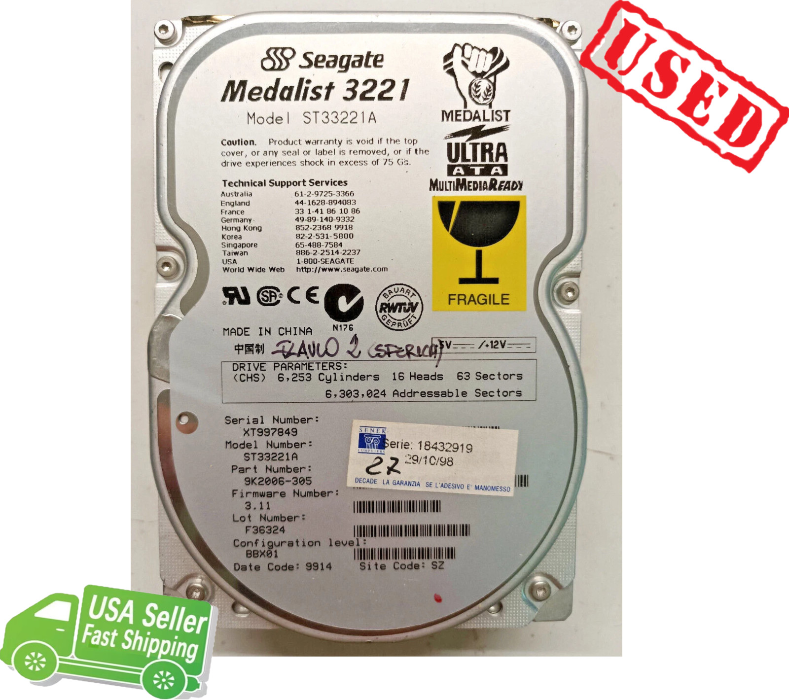 Seagate Medalist 3221 3.2GB ST33221A HDD 3.5 IDE Wiped & Sector Tested 100% Pass