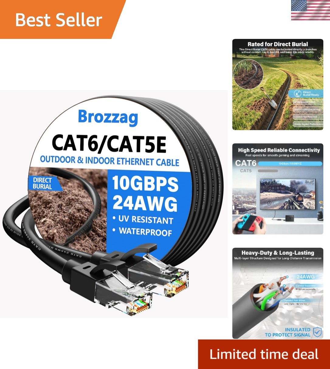 150ft High-Performance Ethernet Cable – 10Gbps Cat6 for Indoor/Outdoor Use