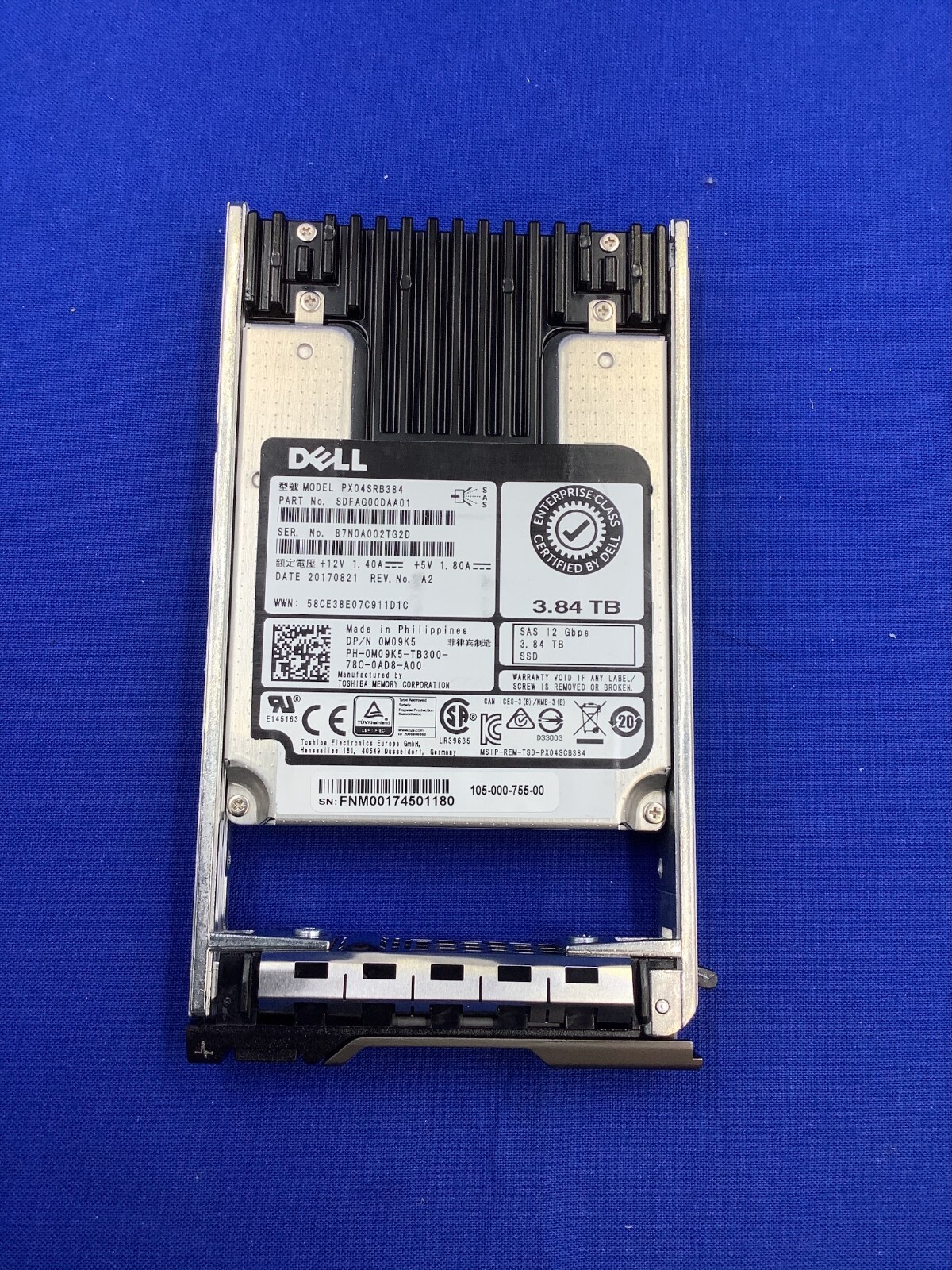 0M09K5 Dell 3.84TB SAS 12Gb/s Read Intensive 2.5'' SSD PX04SRB384 M09K5
