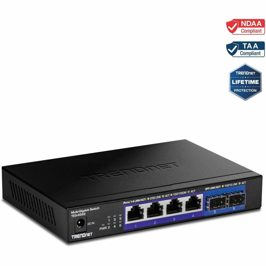 TRENDnet 6-Port Unmanaged Multi-Gig Switch, Metal Housing, Black TEG-S562