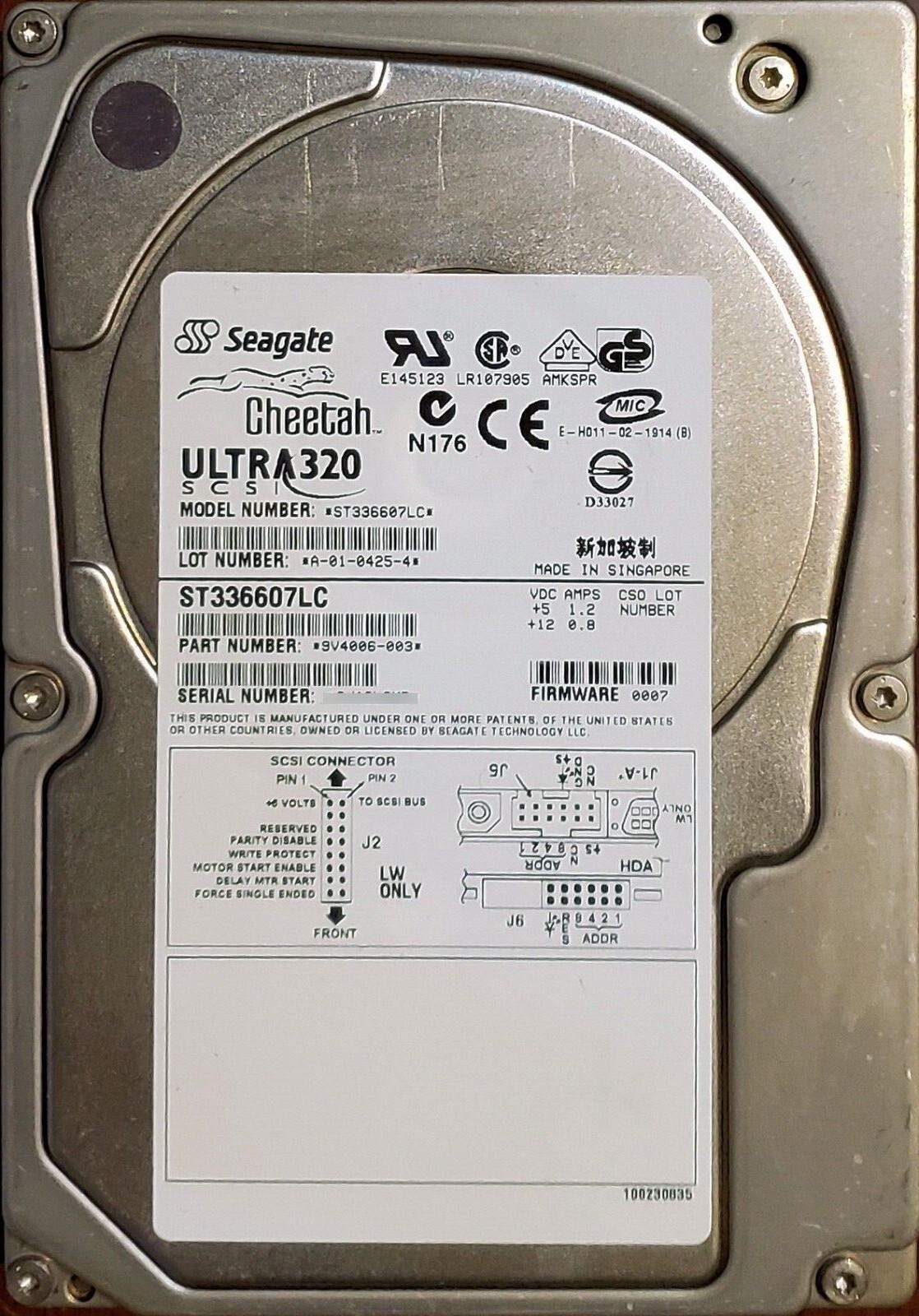 Seagate ST336607LC 3.5" 36.7GB Cheetah 10K.6 U320 SCSI SCA Hard Drive FW 0007