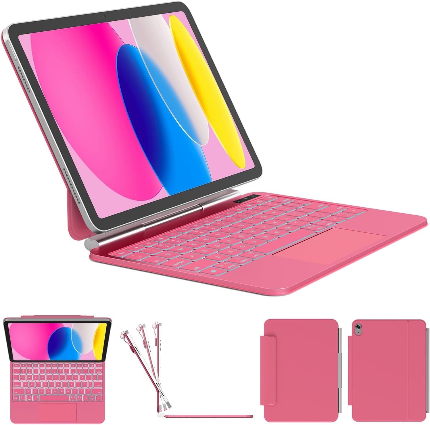 Keyboard Case for iPad 10th 11th Gen 10.9" Trackpad Backlit Smart Cover Fuchsia