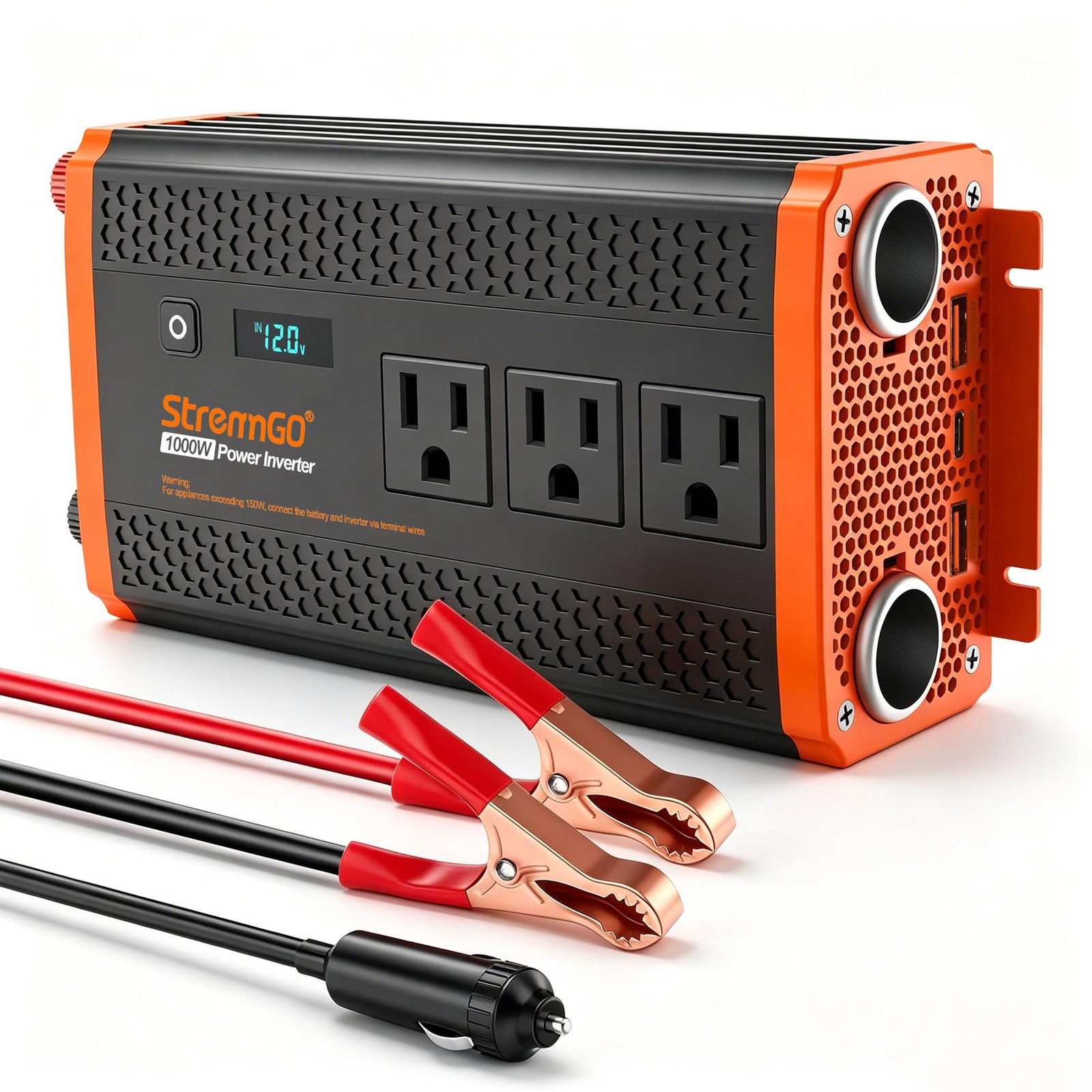 1000W Power Inverter for Vehicles, 12V DC to 110/120V AC Car Inverter with 3 AC