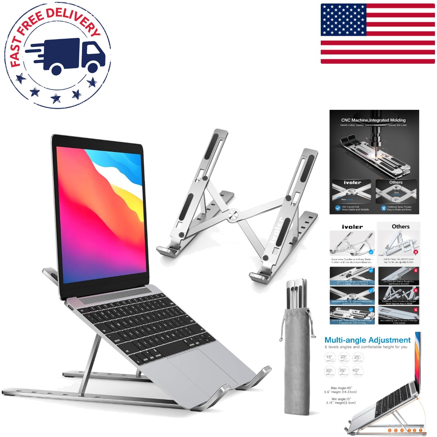 Multi-Angle Aluminum Laptop Stand - Enhance Posture and Organize Workspace