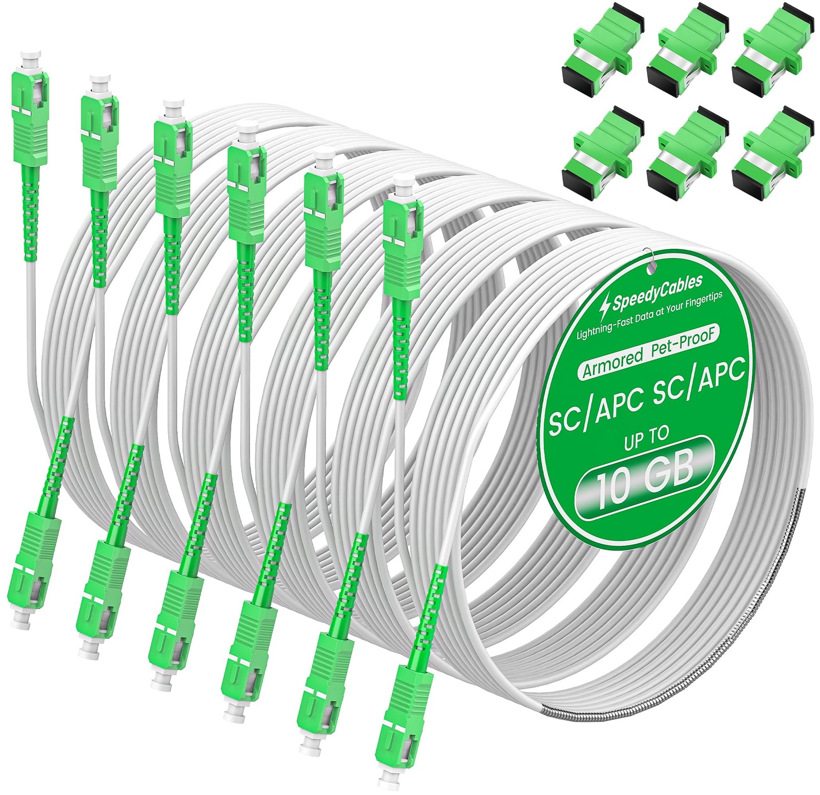 6 PCS 5M SC/APC To Armored Fiber Optic Cable Single Mode Simplex 9/125um