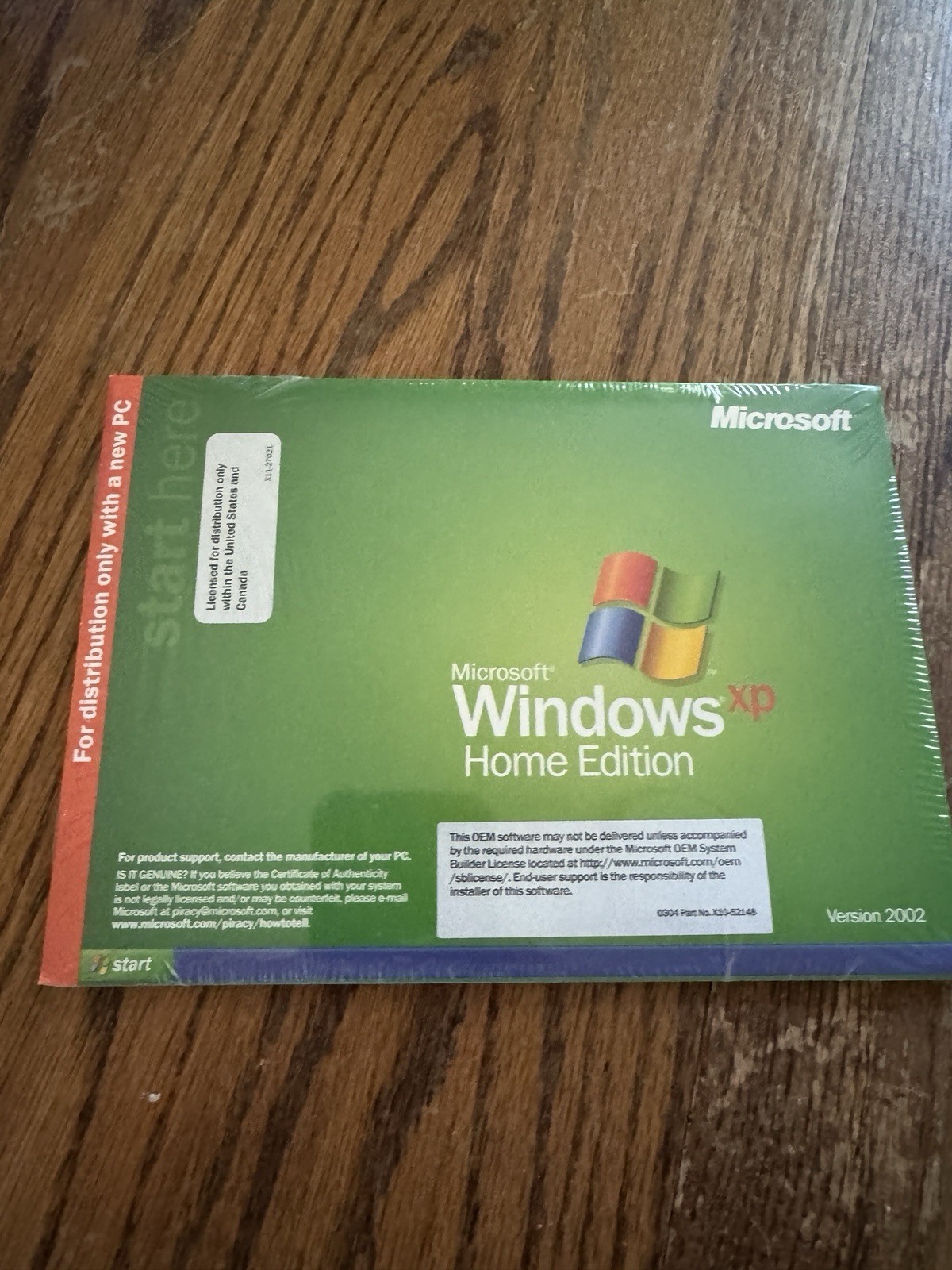 Windows XP Home Edition Version 2002 "For Distribution With New PC"