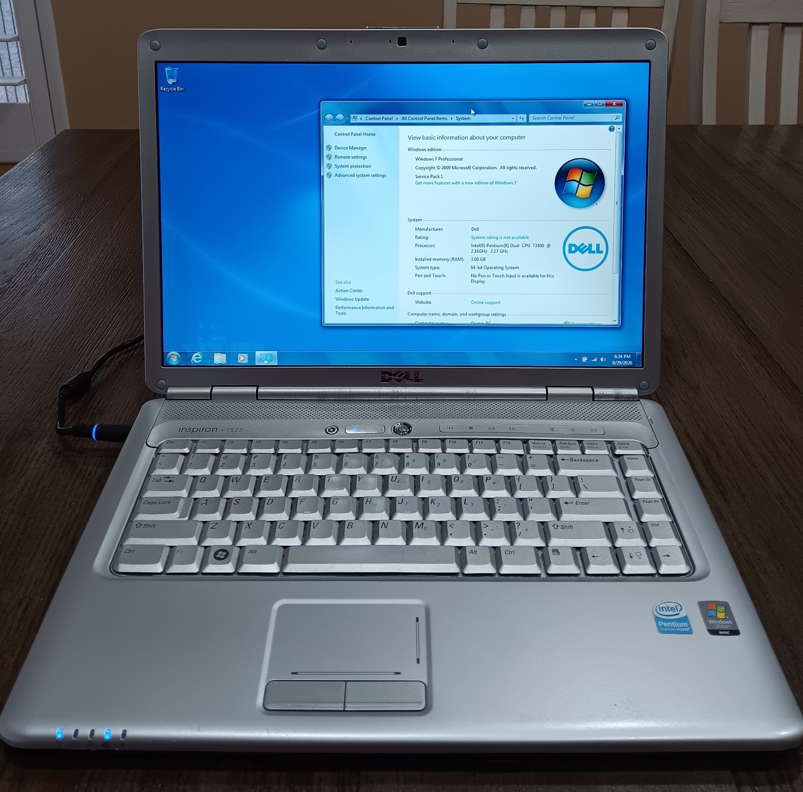 Dell Inspiron 1525 Laptop 15.4" Dual Core 3Gb RAM 250Gb HDD DVDRW WIN7 PRO #3