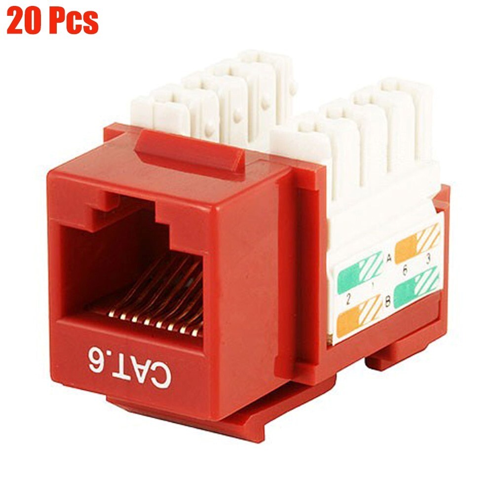 20 Pcs Cat6 RJ45 Network LAN Ethernet Keystone Jack 100 Punch Down Snap-in Red