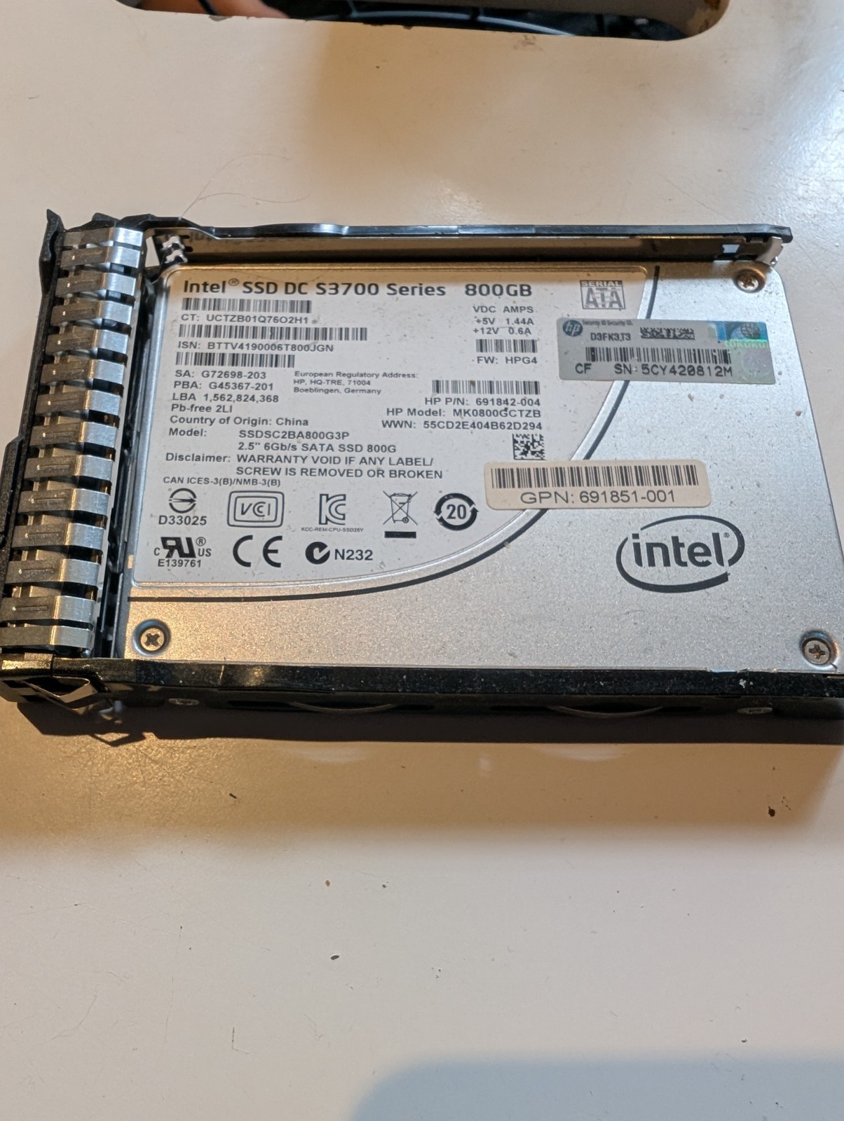 HPE 800GB SATA 6Gb/s 2.5" SFF RI SSD 804599-B21 808365-001 Gen8 Gen9 Gen10 SC