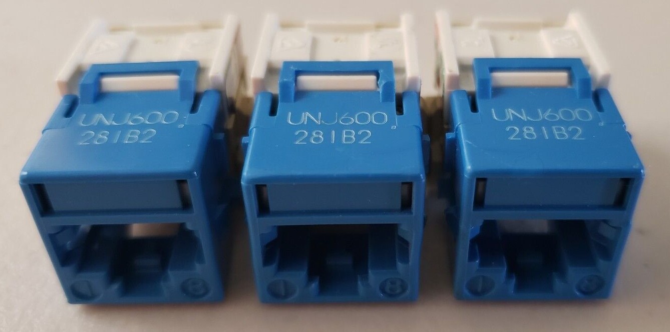 1 LOT OF 3 -  USED COMMSCOPE UNIPRISE UNJ600 CAT6 JACKS OUTLETS BLUE