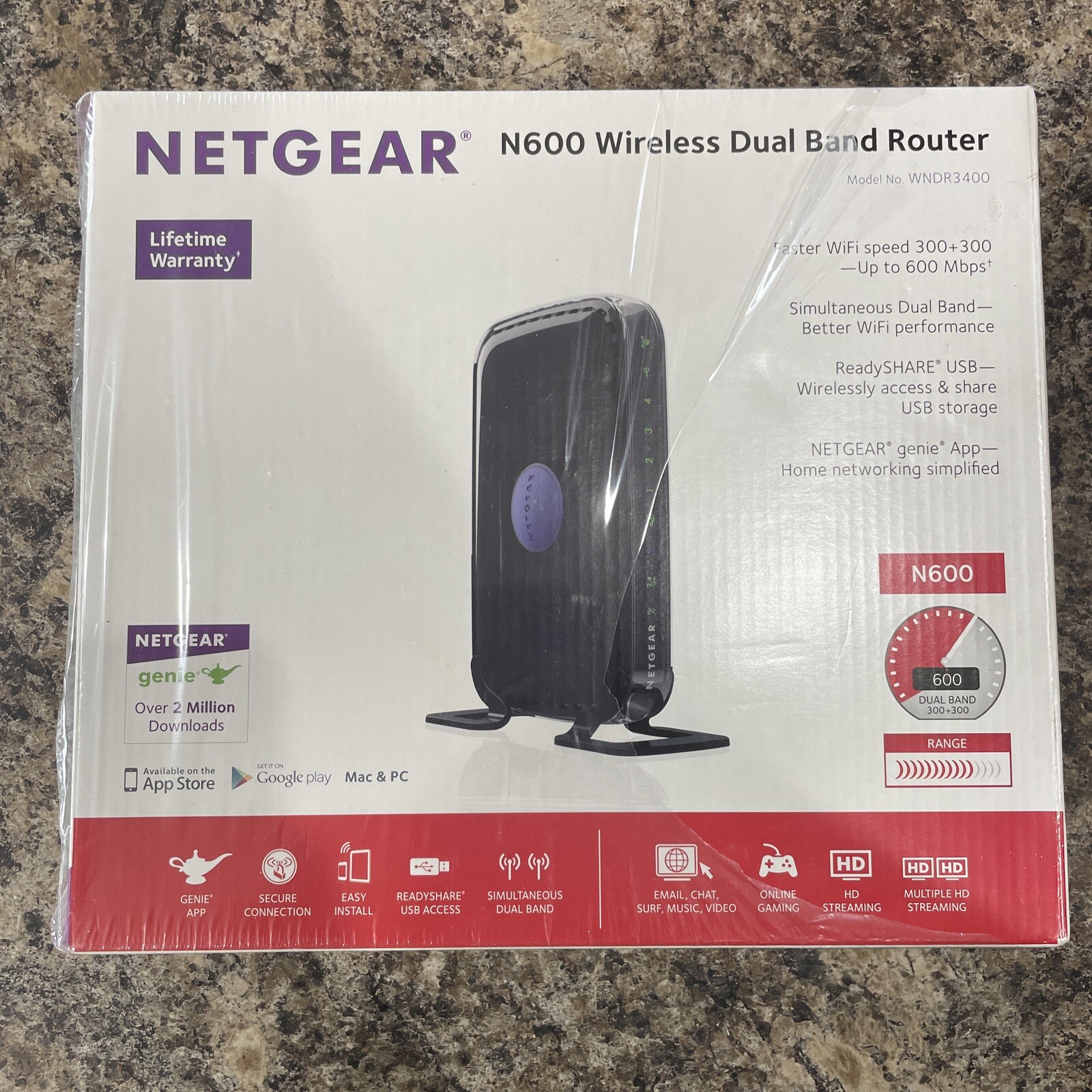 NETGEAR N600 300 Mbps 4 Port WiFi Dual Band Router WNDR3400 Open Box