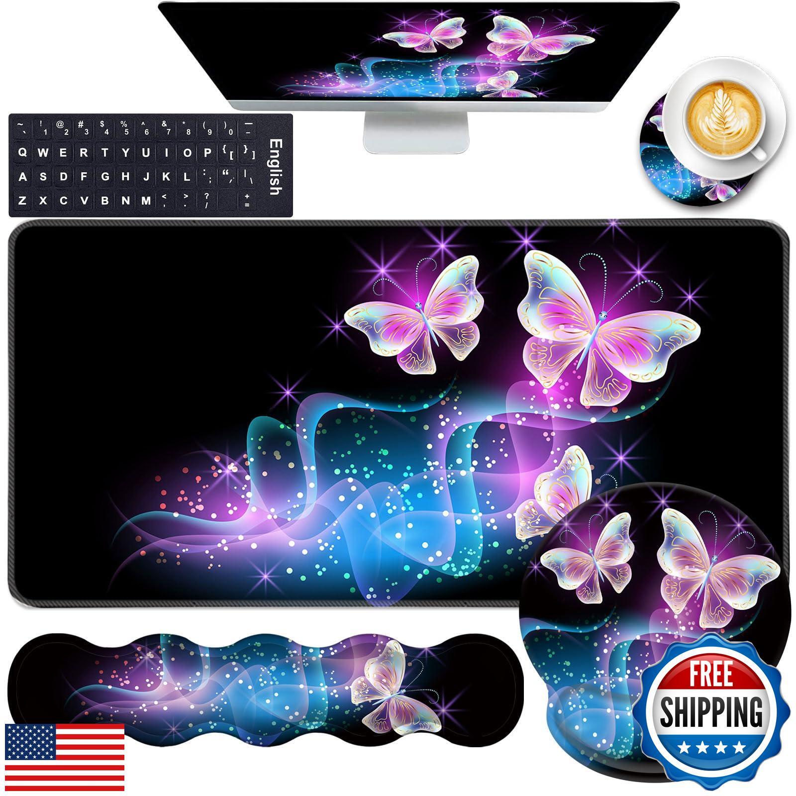 CICPLKSE Mouse Pad,Large Pink Desk Mat, 4in1 XXL Mousepad + Keyboard Wrist Re