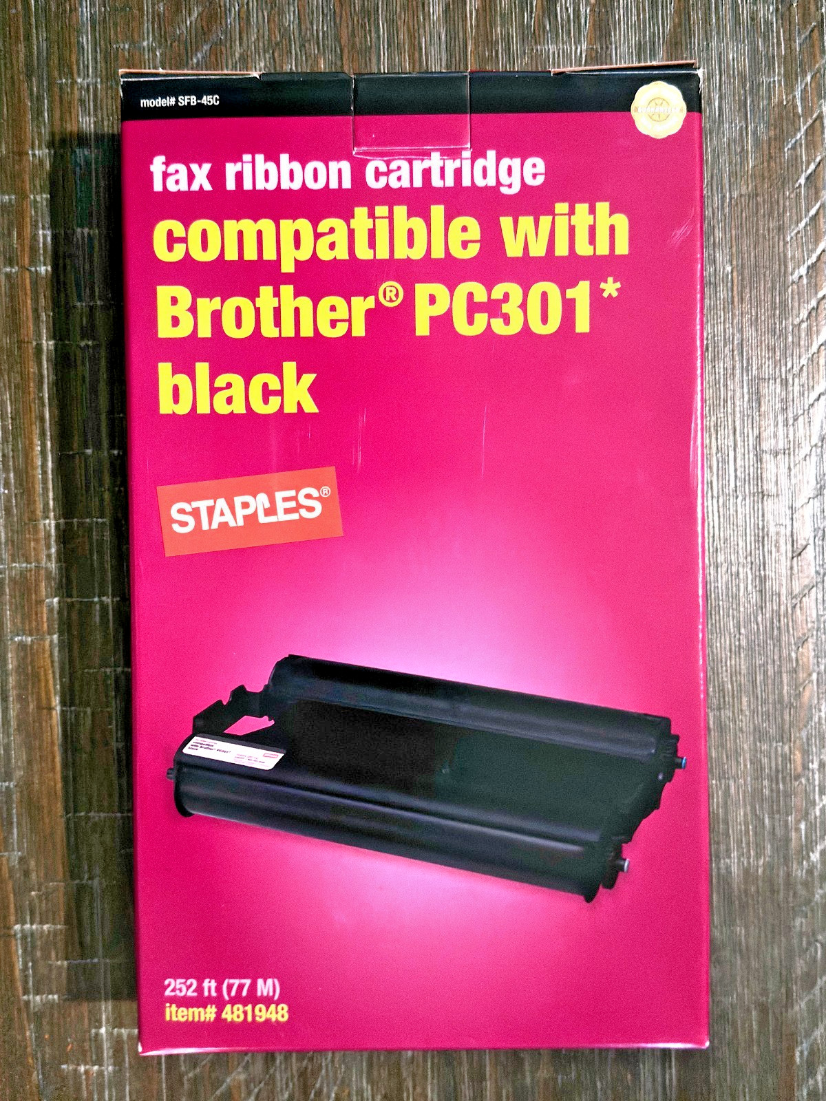 NEW Staples Fax Ribbon Cartridge Compatible Brother PC301 Black SFB-45C 252ft