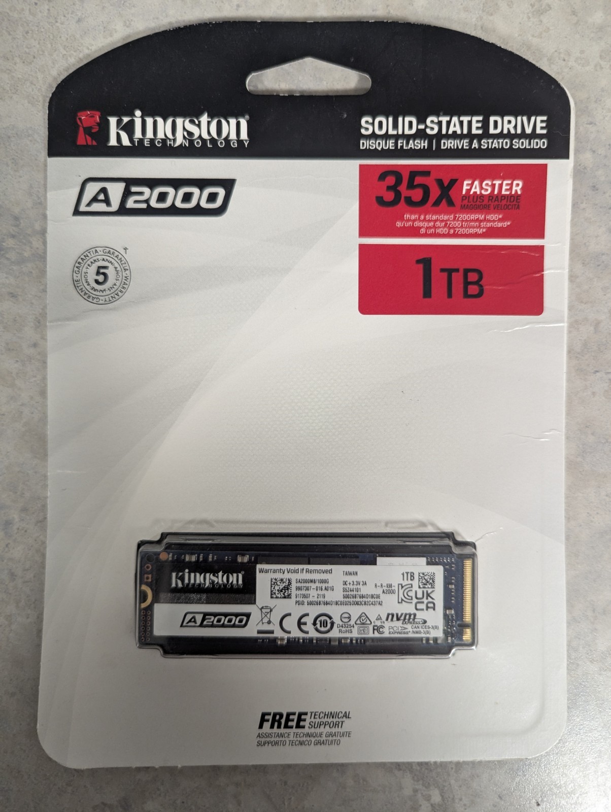 Kingston 1TB A2000 M.2 NVMe PCIe Gen 3.0 x4 SA2000M8/1000G SSD