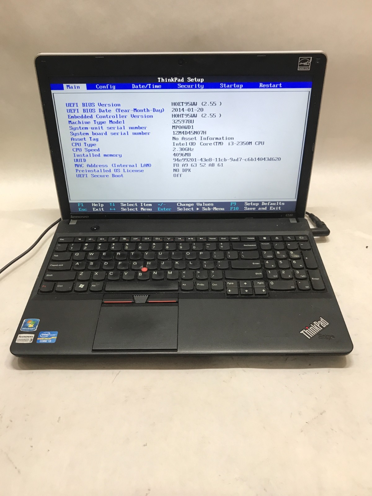 Lenovo ThinkPad E530 15" Intel Core i3 NO RAM NO HDD/OS For Parts BAD KB - DW