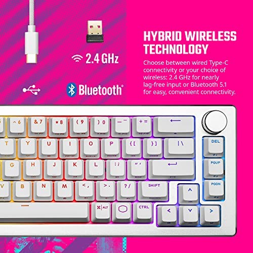 COOLER MASTER CK721 65% HYBRID WIRELESS 2.4GHZ/BLUETOOTH SILVER/WHITE -  WHITE