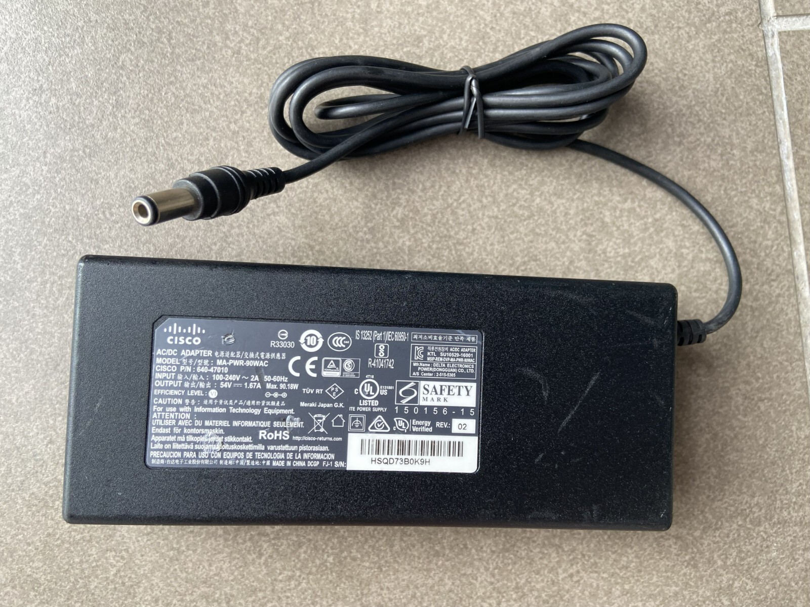 Cisco MA-PWR-90WAC AC Power Adapter Meraki 640-47010 54V 1.67A Good