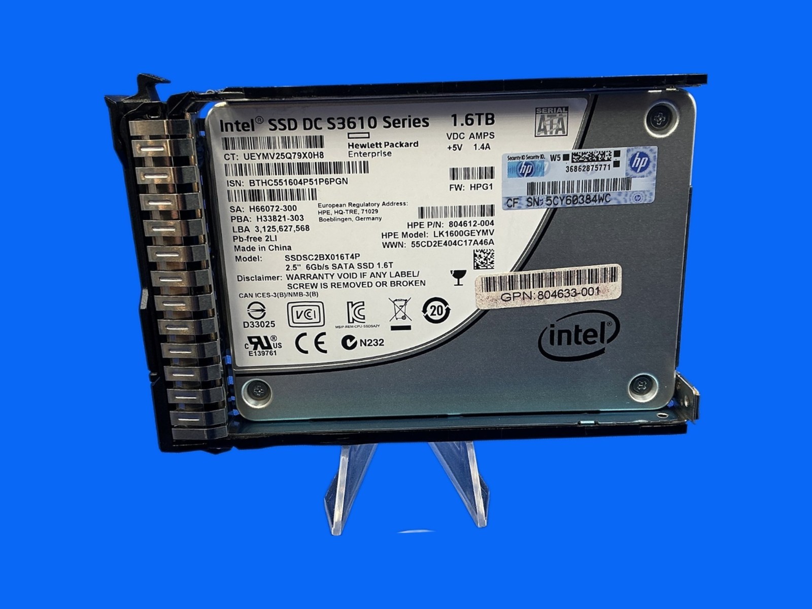 HPE 804631-B21 1.6TB SATA 6G MU 2.5 SSD Intel DC S3610 SSDSC2BX016T4P 805383-001