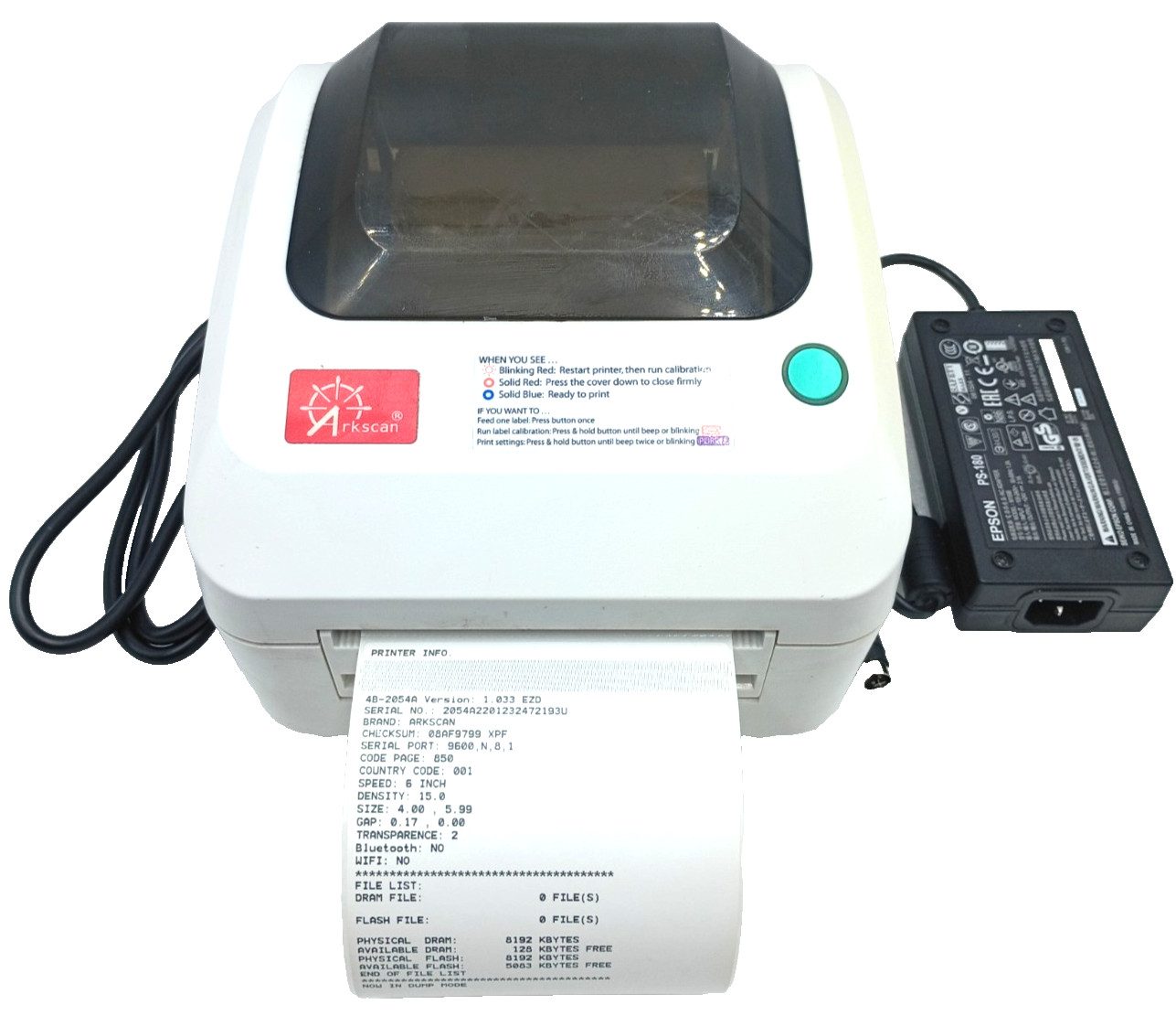 Arkscan 2054A-USB Direct Thermal 4x6 Label Printer Tested w Power Supply