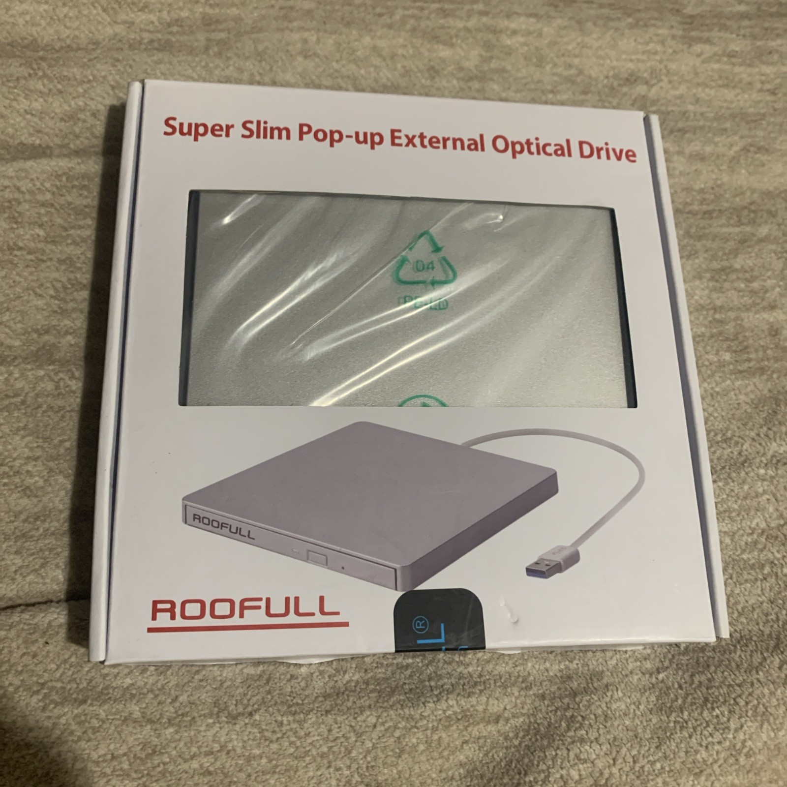 RooFull Super Slim Pop Up External Optical Drive CD/DVD RW, SEALED ECDS018