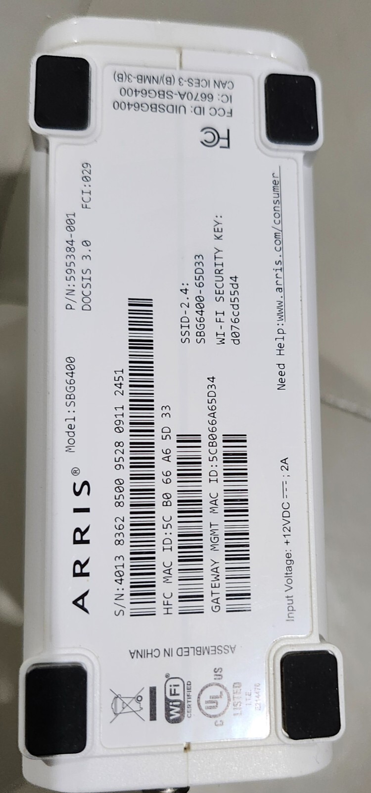 Arris SURFboard SBG6400 DOCSIS 3.0 Modem Wifi Router. Tested works