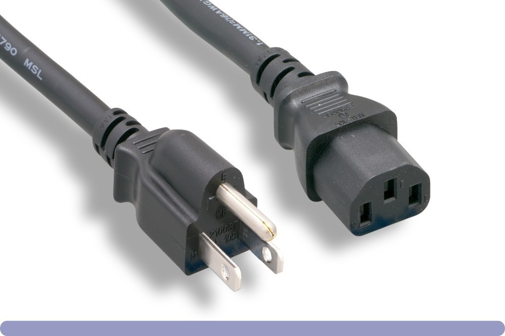 15FT Universal 3 Prong AC Power Cord Cable Black 18AWG Computer Monitor UL CE