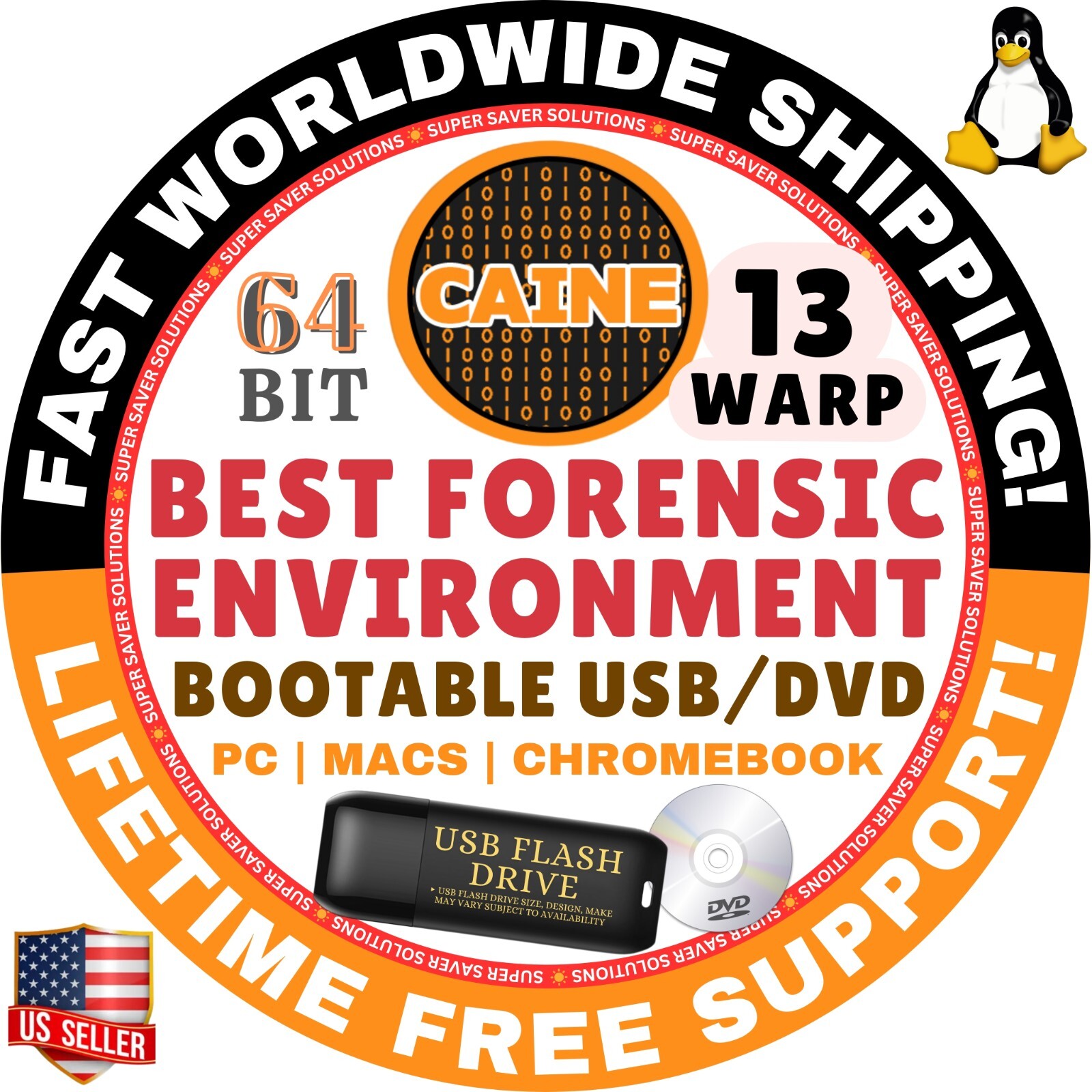 CAINE 14 Warp Forensic Environment Linux OS | 64Bit | Live Boot USB/DVD | MAC/PC