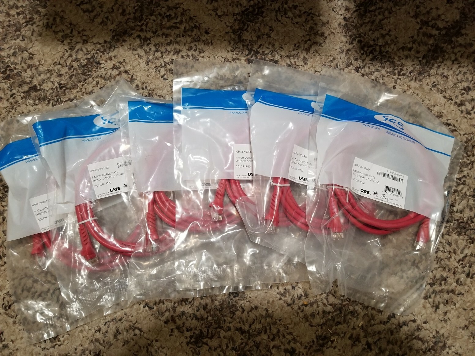 ICC CAT 6, 7' Red Patch Cables (6 Total)