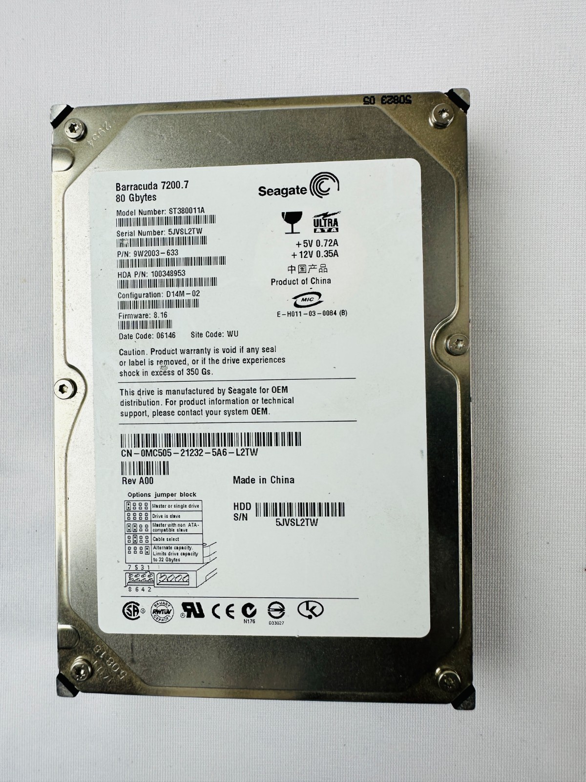 Seagate ST380011A 9W2003-633 Hard Disk Drive