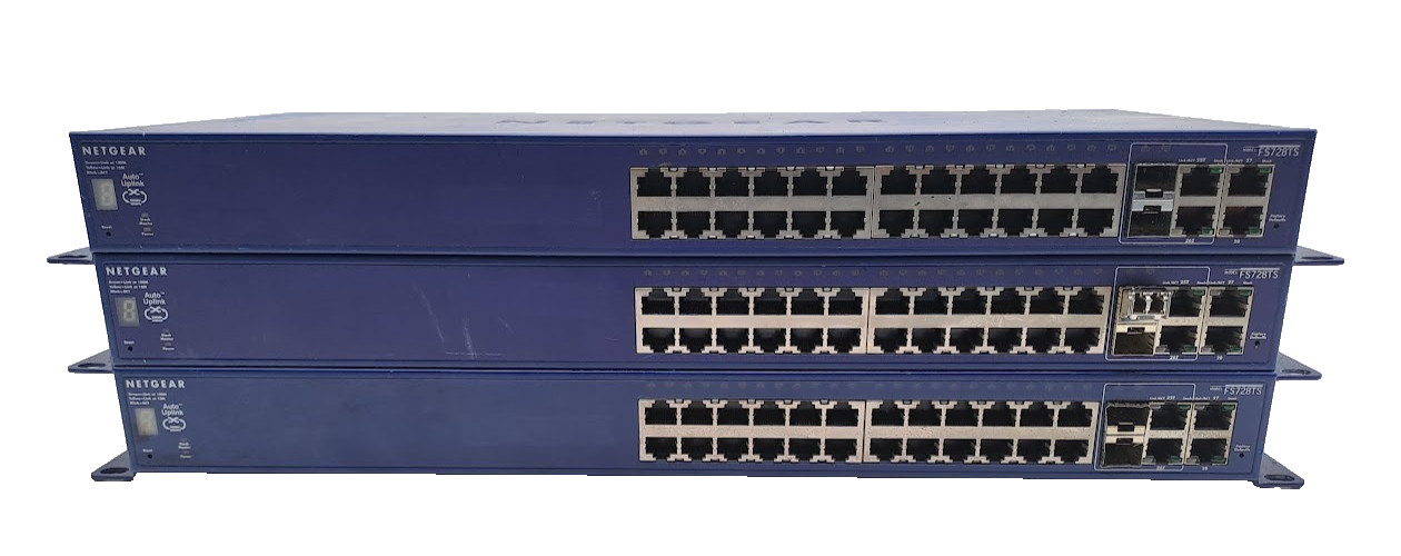 Lot of 3 Netgear Prosafe FS728TS Stackable 24 Port Smart Switch