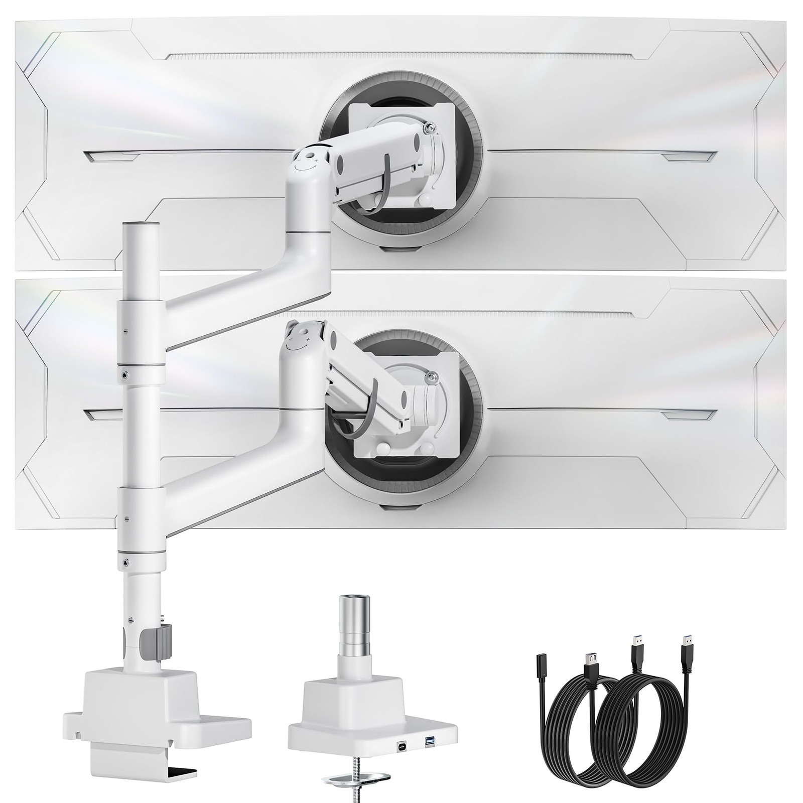 monTEK Dual Monitor Arm 57" Vertical Stackable White USB
