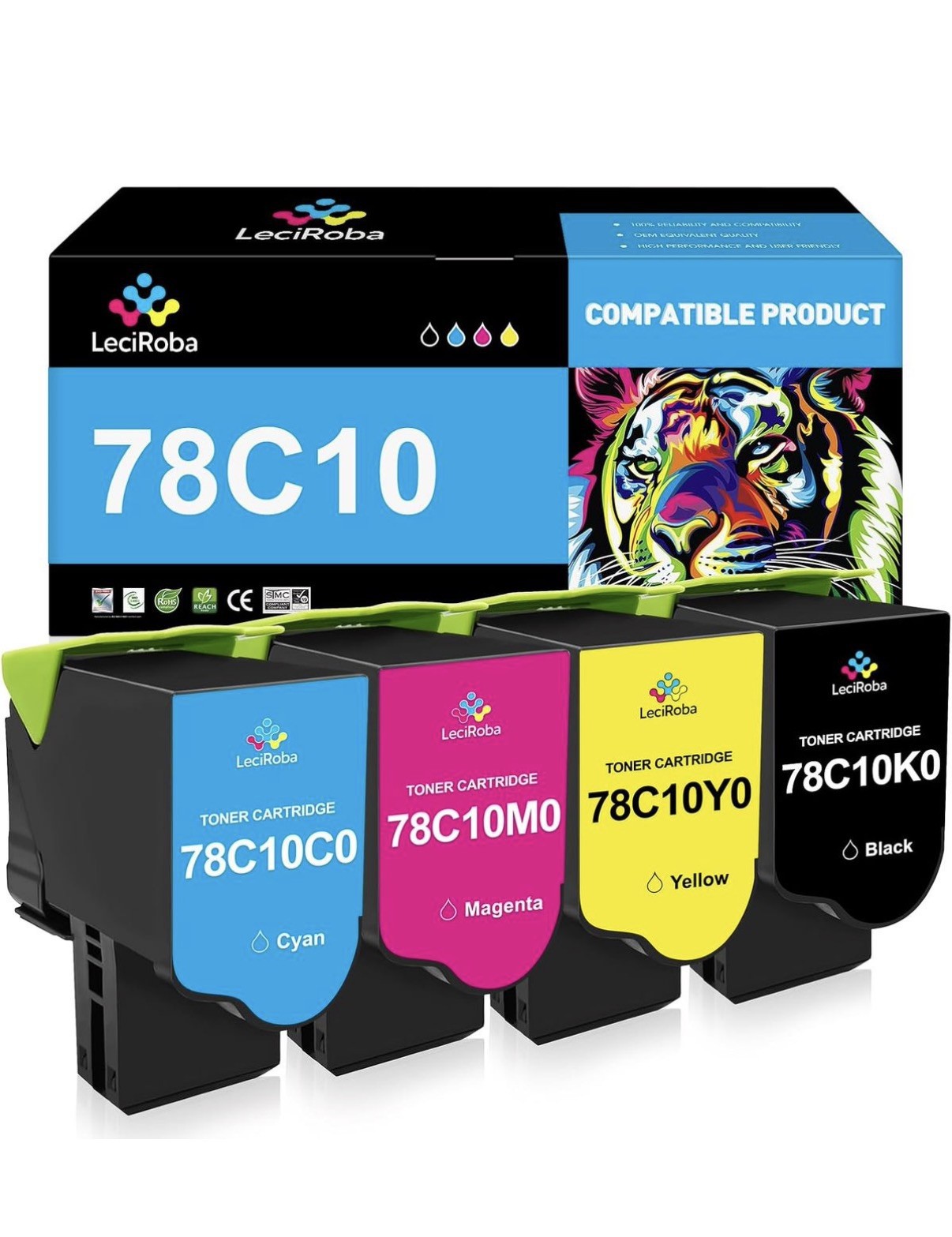 LeciRoba Replacement for Lexmark 78C10K0 78C10C0 78C10M0 78C10Y0 78C10 Toner ...