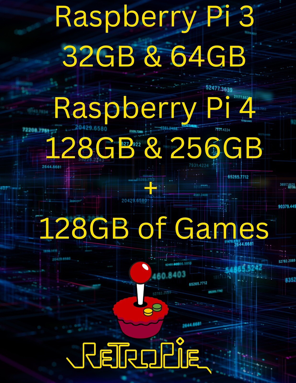 Retropie 32GB-256GB for Rasp Pi3&4  (DWNLD LINK) 128GbWith games.