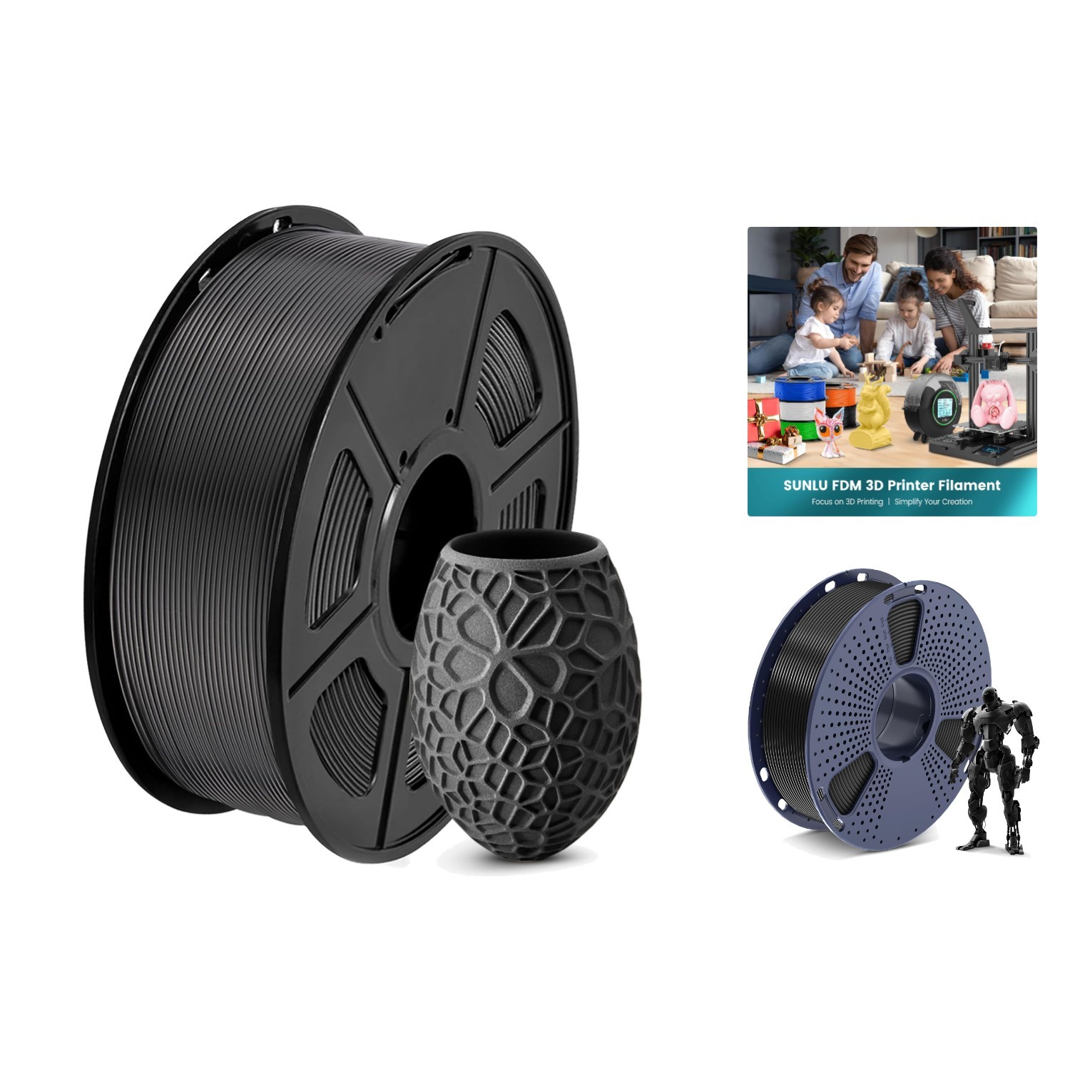 Versatile 1KG Black PLA 3D Printer Filament, 1.75mm - High Accuracy, Easy Use