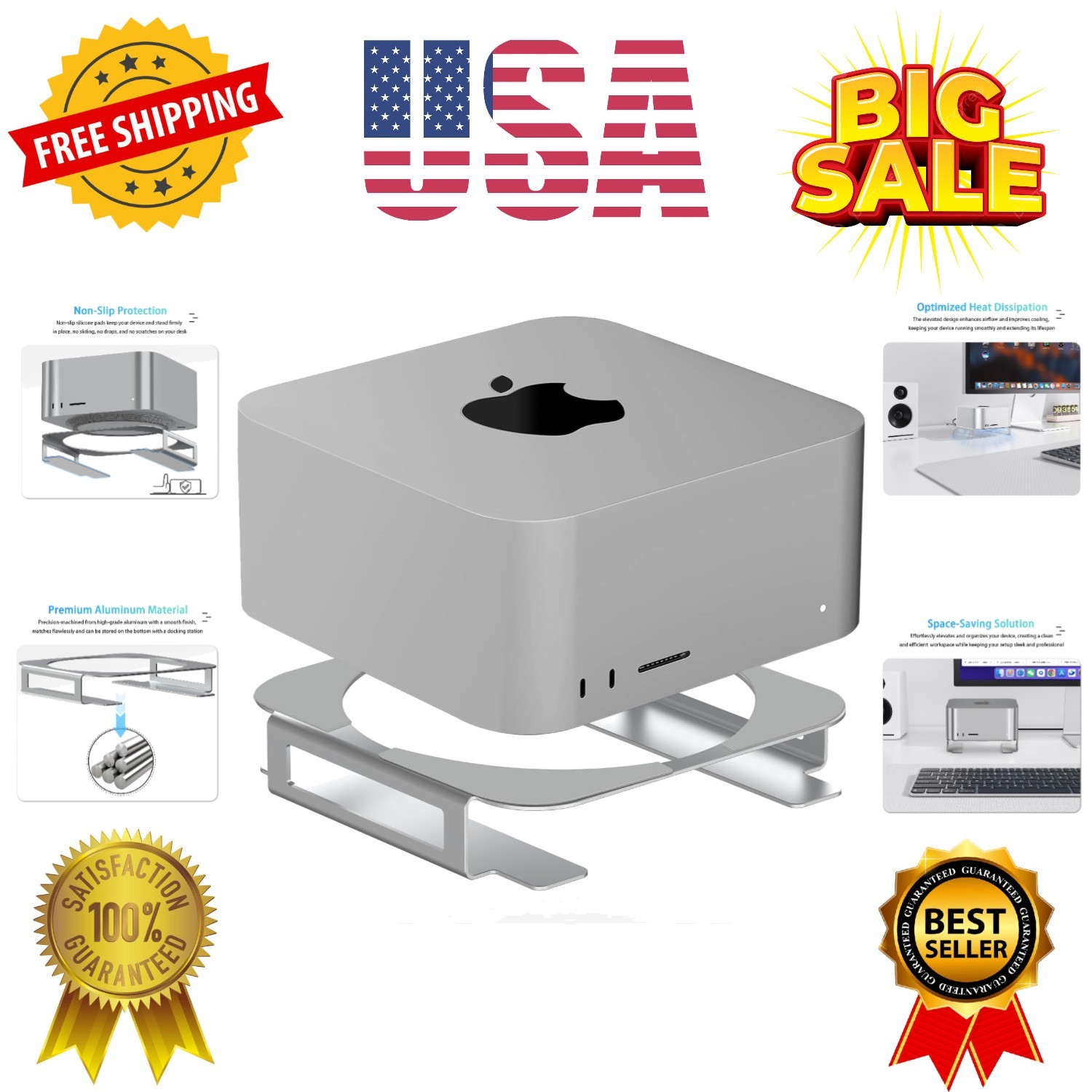 Aluminum Desktop Mount Stand for Mac Studio, Mac mini M2, M1 - Improved Cooli...