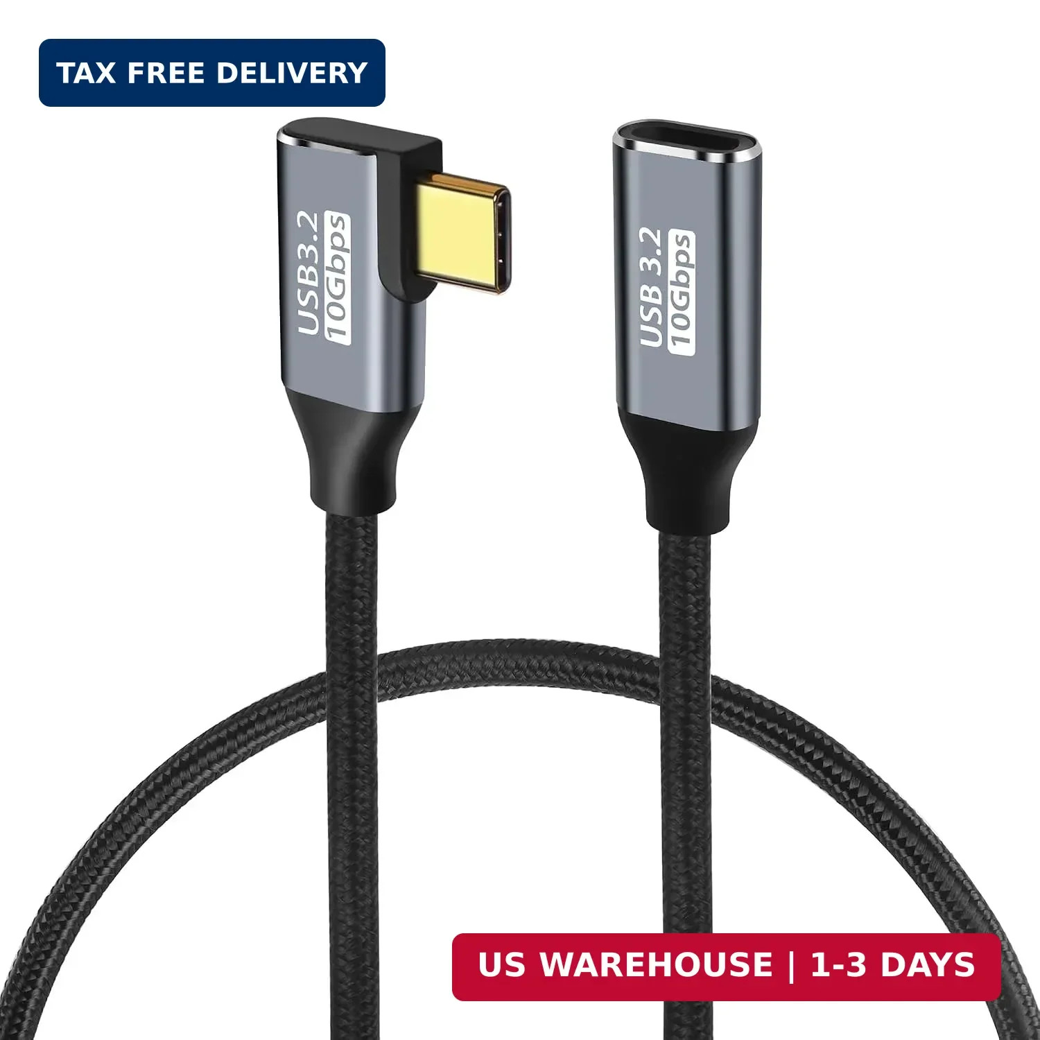90 Degree Elbow USB C Extension Cable, 10Gbps USB3.2 Gen2 Cable, Right Angle Typ